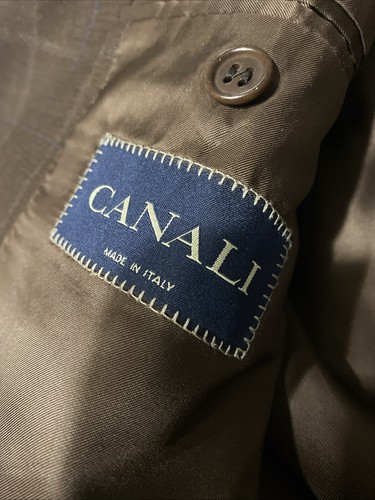 CANALI DARK BROWN GREY BLUE CHECK WOOL SUIT SPORTS COAT BLAZER JACKET EUR 56R - Picture 5 of 17