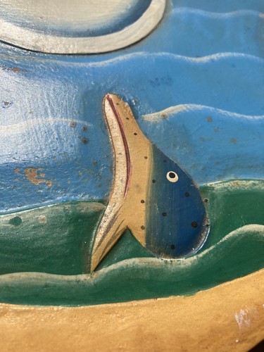Specchio Stella della Luna Vintage anni '90 40 cm Legno Intagliato Spiaggia Celeste Tema Nautico - Foto 4 di 9