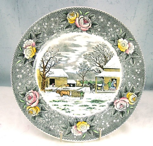 Adams B. Altman CURRIER & IVES Dinner Plate(s) "Home To Thanksgiving" Crazed