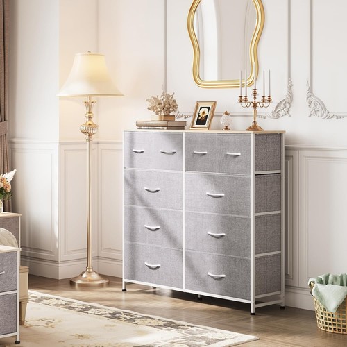 Multipurpose Light Grey 10-Drawer Dresser - Ideal for Bedroom & Hallway - Picture 4 of 11