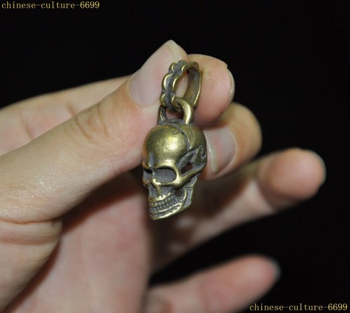 Tibet Nepal bronze Skull Head Skeleton exquisite Statue sculpture amulet Pendant - 第 3/7 張圖片