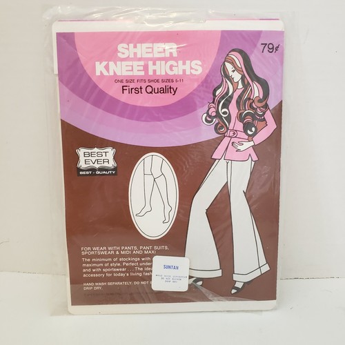 Vintage transparente Kniestrümpfe sonnenbraun 100 % Nylon Best Ever Größe 5-11 Retro neu versiegelt - Bild 1 von 2