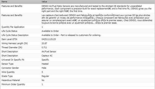 Oxygen Sensor Air/Fuel Ratio Upstream DENSO for 2005-2009 KIA SPECTRA5 - Picture 2 of 6