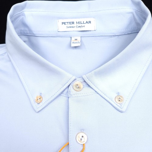 PETER MILLAR GOLF POLO SHIRT -M- AQUA BLUE NAVY RED STRIPE POLY SUMMER COMFORT - Bild 4 von 8