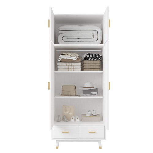 AUTOFOREVER Wardrobe Storage Closet Cabinet Clothing Rod 4-door 2 Drawers - Picture 6 of 8