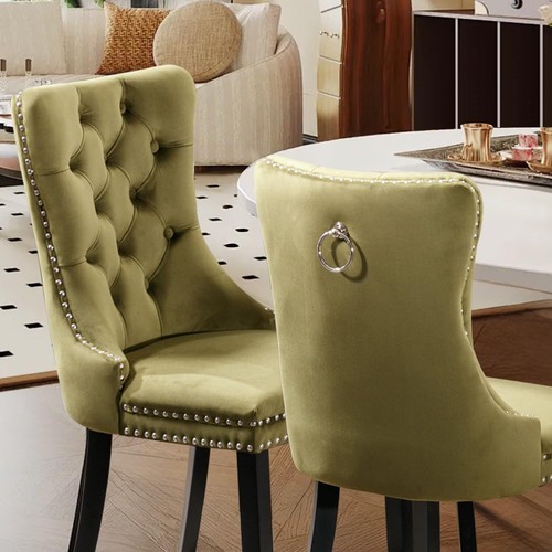 YICORPS Velvet Dining Chairs Upholstered Tufted Kitchen Side Chairs w/Wooden Leg - Picture 90 of 151