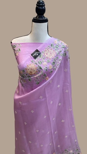 Premium Banarsi Soft Organza Silk Saree With Embroidery - Picture 8 of 11