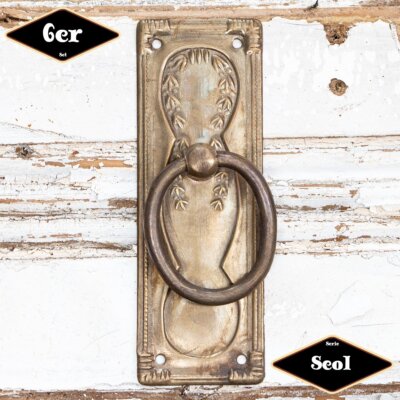 Schubladengriff,Serie ''Seol'',6er Pack  | Eisen in Messing pat. | H9,7xB3,4cm
