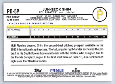 JUN-SEOK SHIM PIRATES 2024 TOPPS PRO DEBUT #PD-59 | eBay