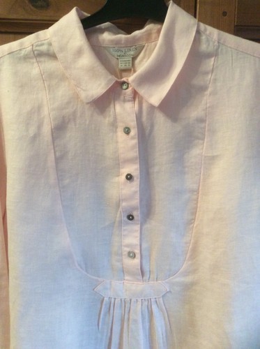 Monsoon 100% Linen Long Sleeve Pin Tucked Yoke Blouse Blush size 10 NWT