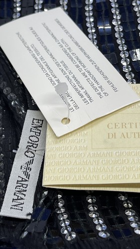 Emporio Armani Vintage Strass und Pailletten schwarz, Seidenfolie. 54x13. - Bild 15 von 16