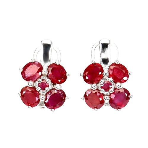 Silver Earrings Ruby Genuine Natural Mined Gems Solid Sterling Stud Design - Picture 6 of 24