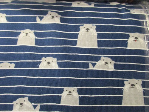 1 Fat Quarter New Cotton Fabric Otter Assembly Gray White Stripe Navy 18" x 2" - Picture 2 of 7