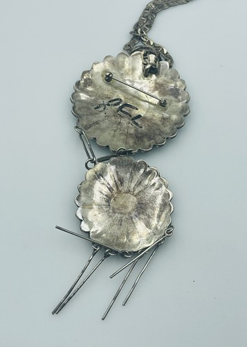 Vintage Zuni Native American Sterling Silver Turquoise Sunface Pin Necklace - Picture 6 of 7