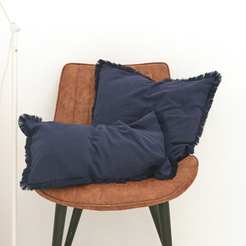 Cotton Rectangle Square Cushion Cover with Tassels Solid Color Zipper Pillowcase - Picture 21 of 25