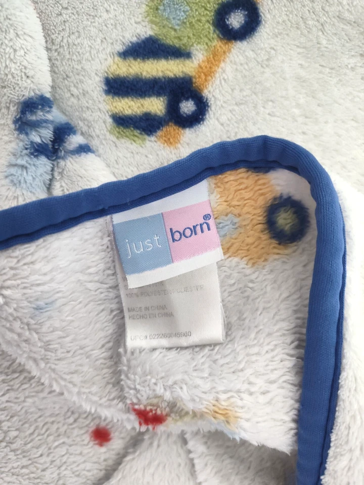 Just Born Baby Boy Car Firetruck Vehicles Blanket Lovey Soft Fleece White HTF - Image 2 of 4