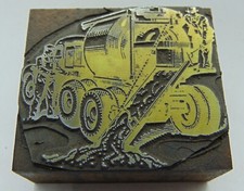 Vintage Printing Letterpress Printers Block Cement Truck Dumping Load 