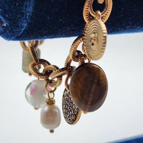 Chico's Charms Semi Precious Stones Gold Tone Metal Chain Link NWT Bracelet Boho - Picture 10 of 11