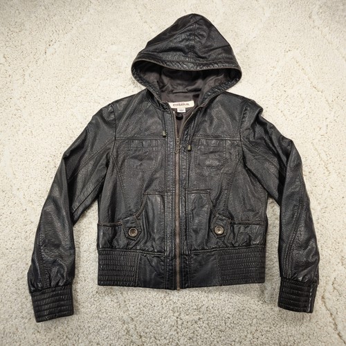 HYDRAULIC Black Faux Leather Moto Jacket Hoodie Sz Large - Picture 3 of 14