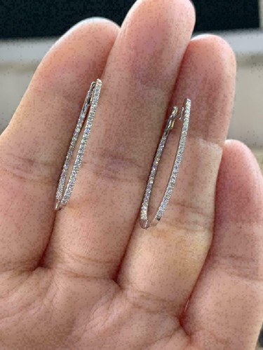 1Ct Lab Created Round Diamond Huggie Hoop Earrings Solid 14K White Gold Finish - Picture 4 of 4