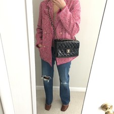 Chanel Glazed Finish Aged Calfskin Flap Bag  Gold Tone Hardware Black Large