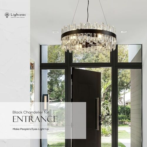 21.7" Black Modern Crystal Chandelier Light Fixtures Luxury 2 Ring Crystal - Picture 4 of 5