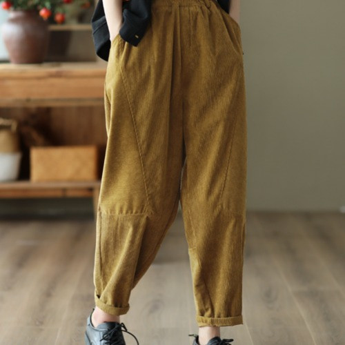 Damen Cordhose Baggy Retro Style Hose hoher Gummibund Freizeit - Bild 10 von 22
