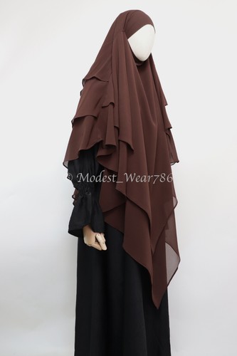3 Layer Diamond Khimar Instant Hijab Slip on Overhead Tie Back Chiffon 10 Colors - Picture 31 of 49