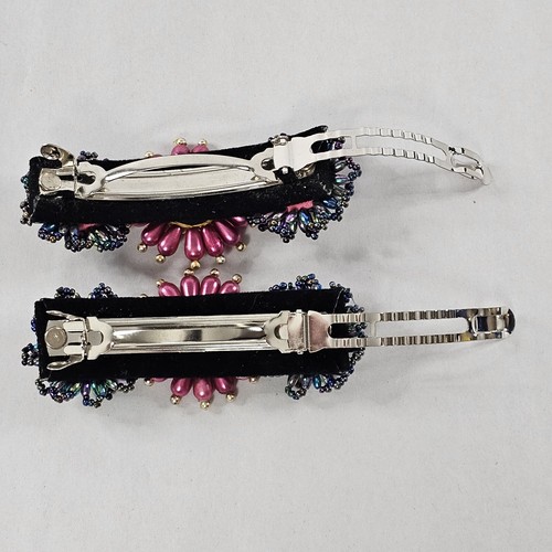 Pair Of Vintage Handmade Floral Hair Clips Approx 3.75" New And Unused READ - Picture 5 of 6