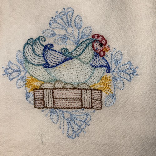 Kitchen Dishtowel Chicken Hen Sitting on Eggs 100% Cotton Flour Sack 28" x 28" - Picture 2 of 5