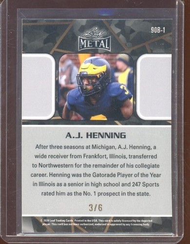 2024 Leaf Collective '90 Metal Shimmer Black A.J. Henning Rc #1 (3/6) - Picture 2 of 2