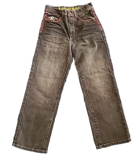 Attitude Gold Boys Black Denim Jeans With Embroidery, Size 12 - Picture 7 of 12