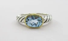 David Yurman 1.04CT Blue Topaz Noblesse Cable Ring Sterling & 18K Gold Size 5.75