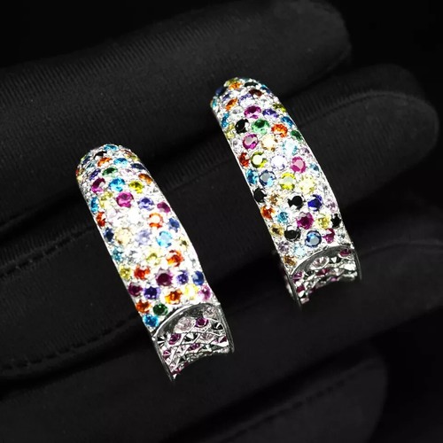 Charming orecchini fatti a mano in argento sterling 925 taglio diamante zaffiro - Foto 2 di 8