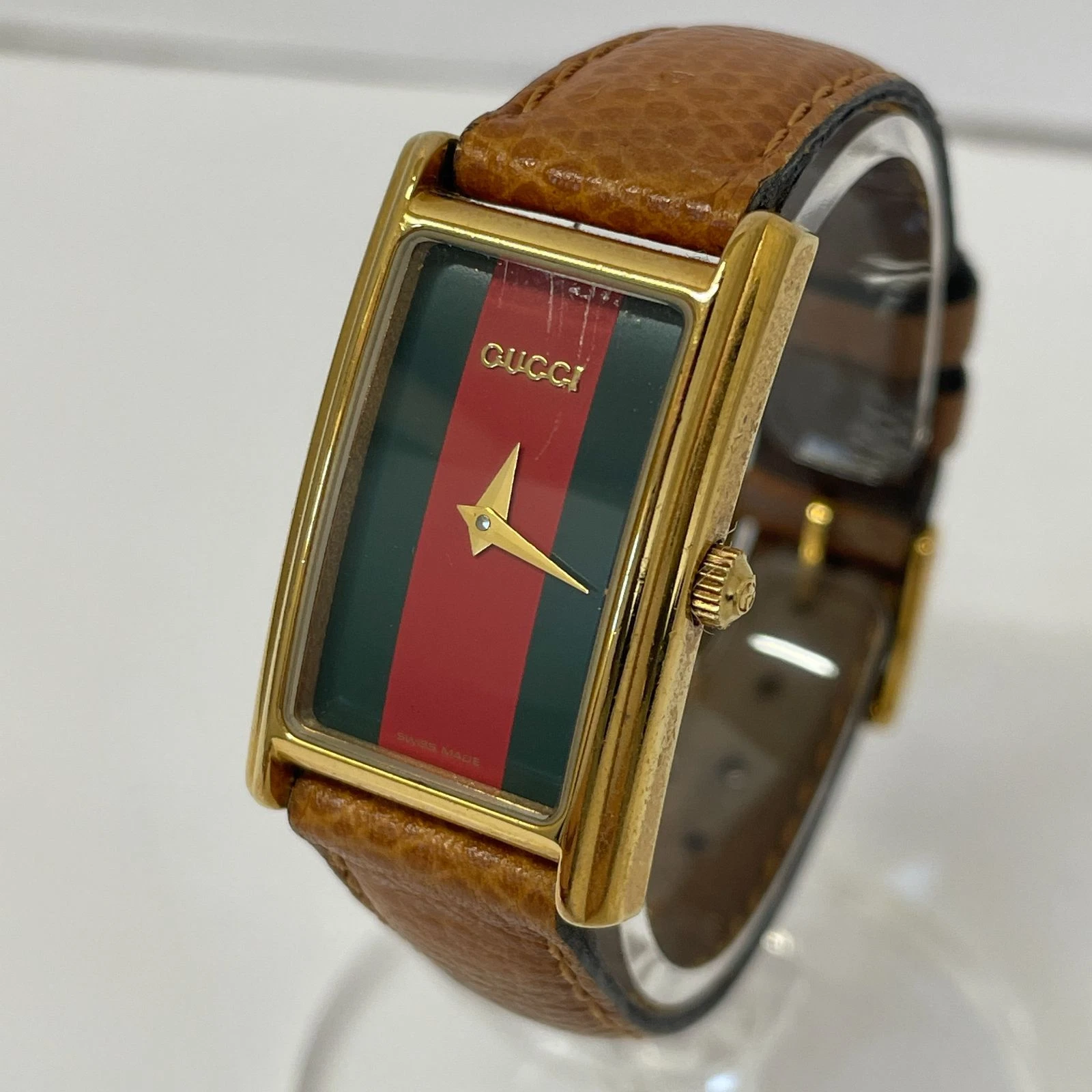 Montre Gucci 2600L Ceinture Cuir Marron Rouge Vert Sherry Line Occasion Fonctionne