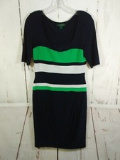 Lauren Ralph Lauren Midi Dress Womens 6 Blue Ruched Jersey Stretch Office Career