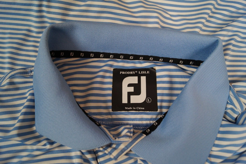 Footjoy Prodry Lisle Polo Golf Shirt Blue White Stripe Short Sleeve Mens L Large - Picture 8 of 8