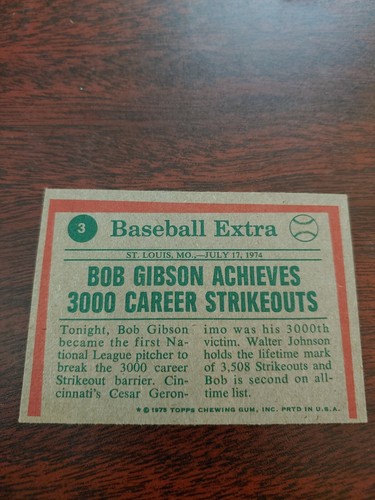 1975 Topps Bob Gibson '74 highlights baseball card #3 St Louis Cardinals EX - Picture 2 of 2