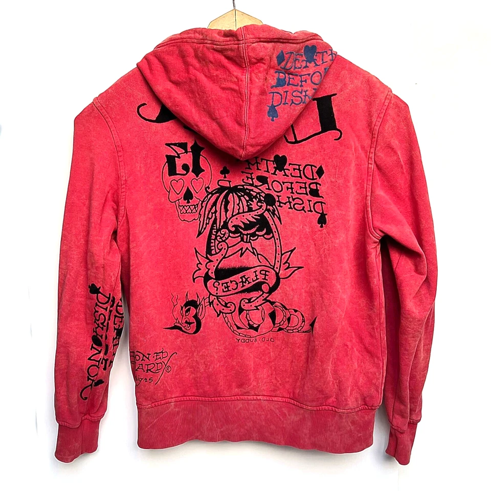 Женская хлопковая персиковая толстовка с капюшоном Ed Hardy на молнии бархатная толстовка с длинным рукавом размер L - Изображение 2 из 4