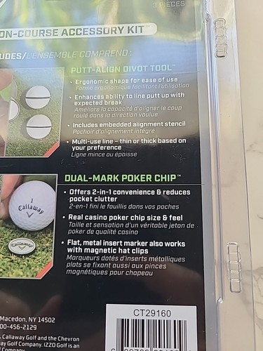 Callaway NEW Golf On-Course Accessory Kit Pen, Divot tool, Dual Mark Poker Chip  - Picture 4 of 5