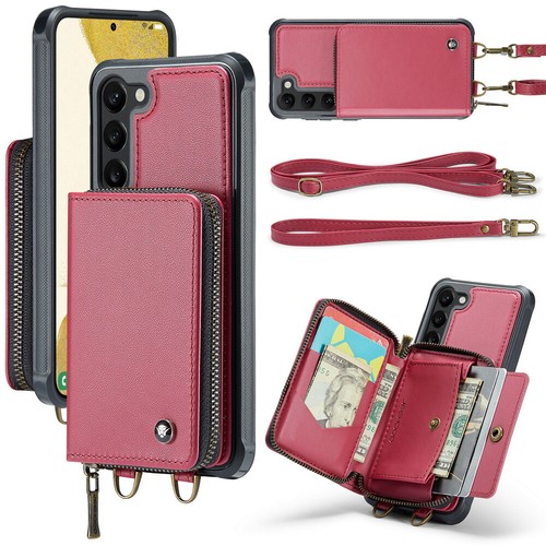 Reißverschluss Leder Brieftasche Crossbody Riemen Handy Hülle Cover für Samsung S21 S22 S23 - Bild 37 von 61