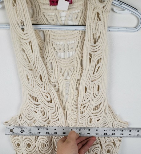 Body Central Open Cardigan Vest Crochet White 100% Cotton Girls Size M - Picture 8 of 8