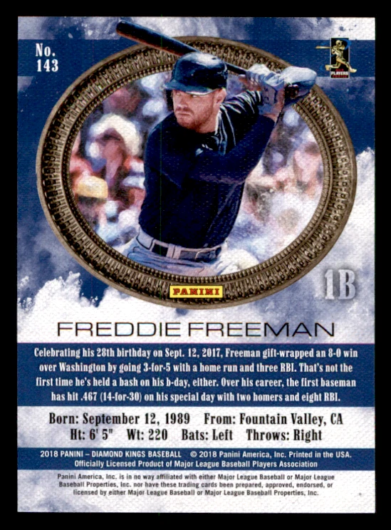 2018 Panini Diamond Kings Freddie Freeman    SP #143 Atlanta Braves - Image 2 of 2