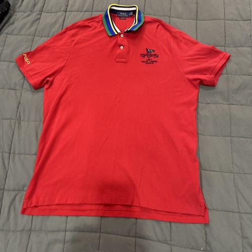 Polo Ralph Lauren Red Yacht Club Rugby Polo Spell Out Shirt Herren Gr. XL