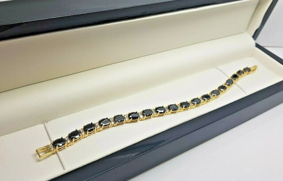 Oro amarillo de 18k acabado ónix Creado Caja de pulsera de tenis de diamantes Regalo brillante Foto 2 de 4