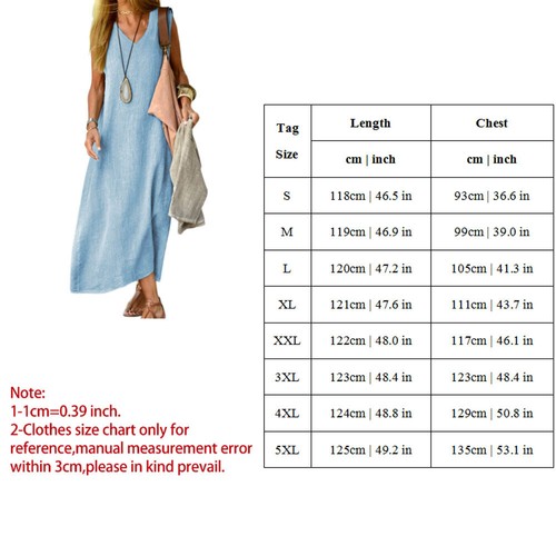 Womens Plain Cotton Linen Sleeveless Dress Ladies Casual Crew Neck Maxi Sundress - Picture 11 of 20