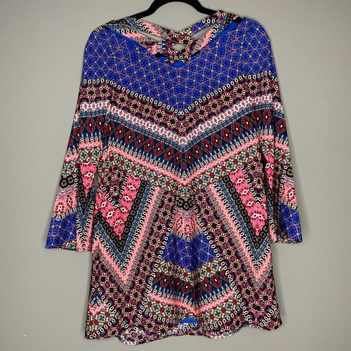 GB Girls Geometric Tribal Boho Tunic Criss Cross Back Girls Large - Picture 2 of 8