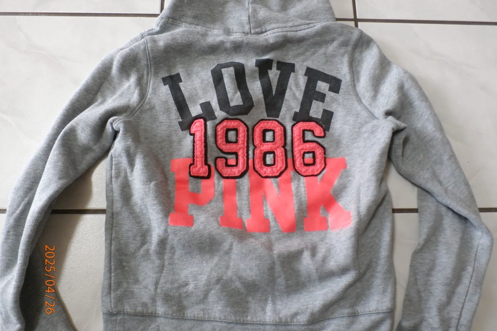 UNDERCOVER Felpa con cappuccio Victoria’s Secret LOVE PINK 1986 logo cane S grigio Y2K H14