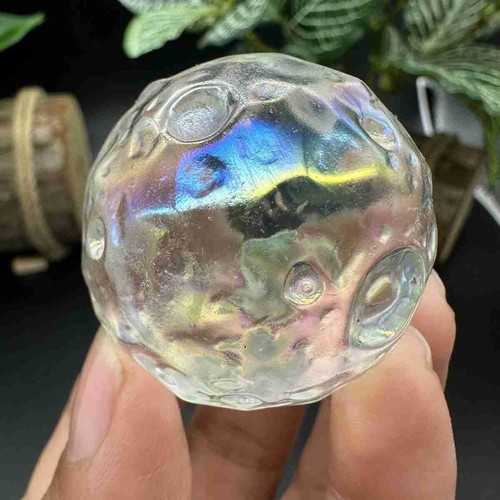 40mm Electroplate Smelting Quartz Carved Moon Quartz Crystal Reiki Sphere 1pc - Picture 2 of 16