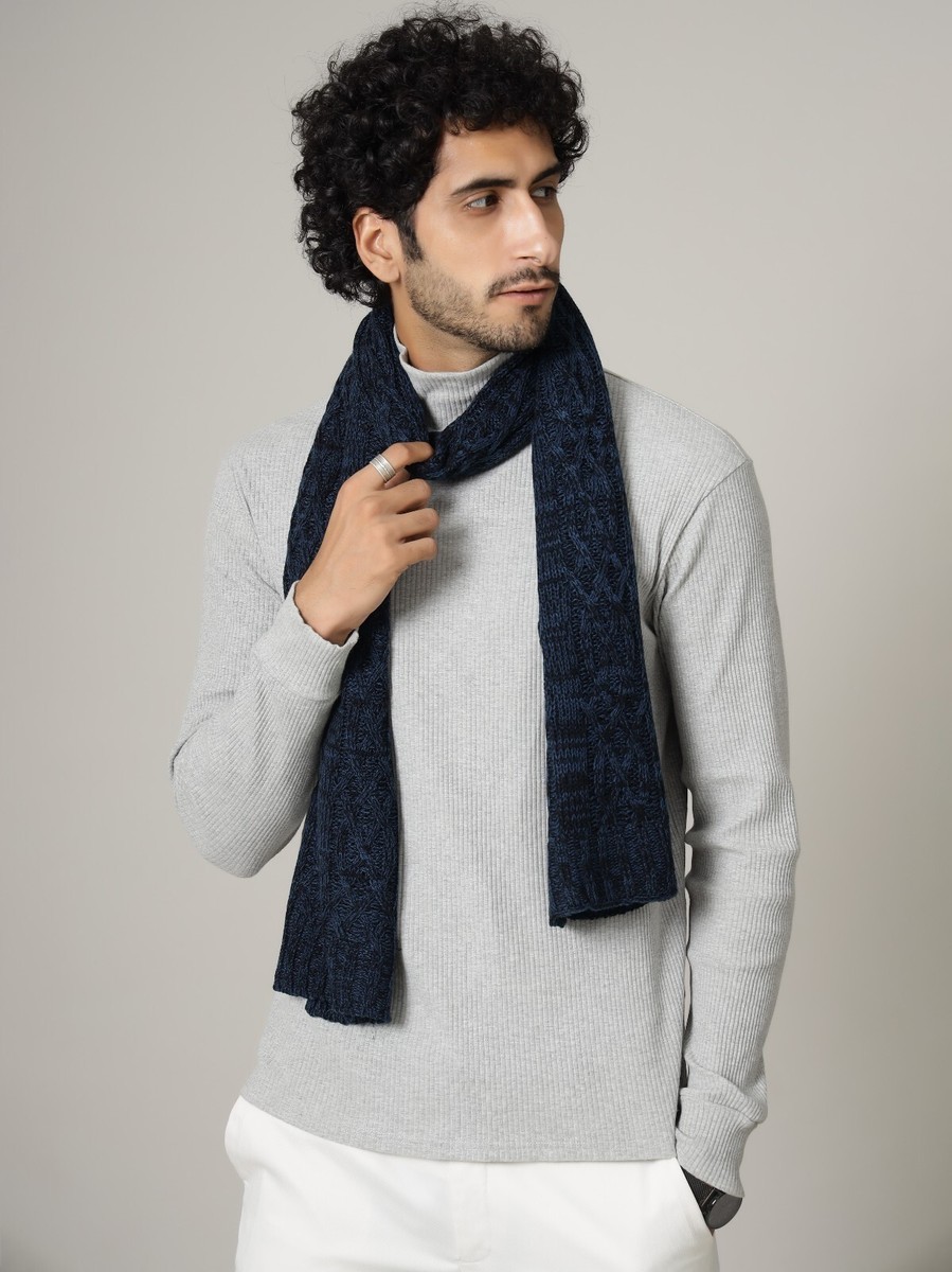 Men`s Blue Gray Knit Warm Winter Muffler Scarf One Size Neck